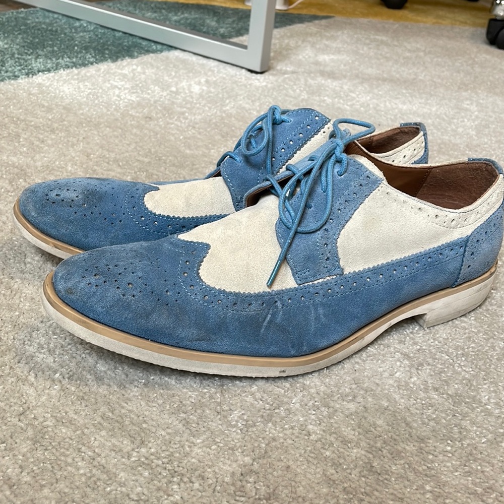 Men’s Blue & White Suede Wingtip Shoes - Stacy Adams
